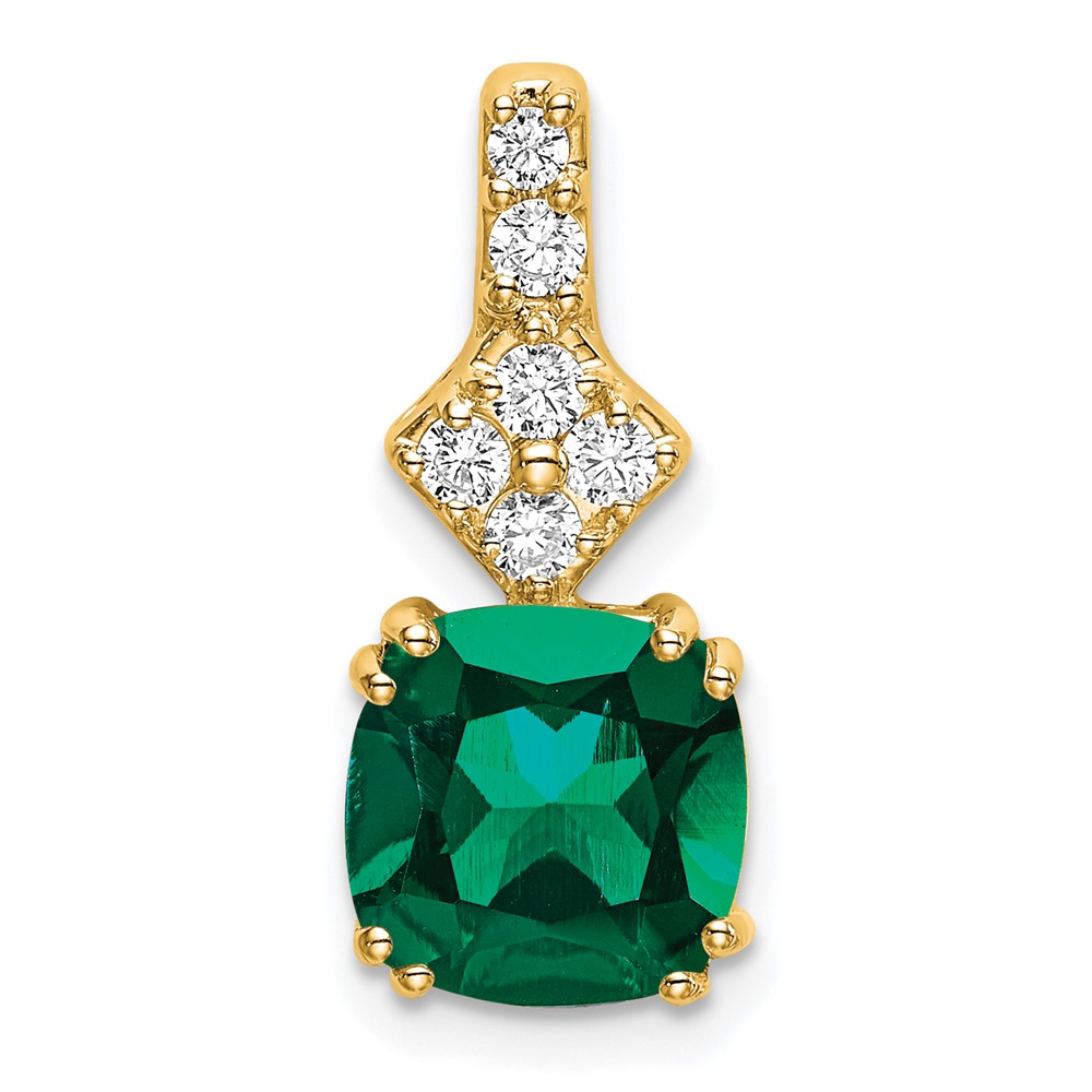 14k Lab Grown Diamond & Created Emerald Pendant