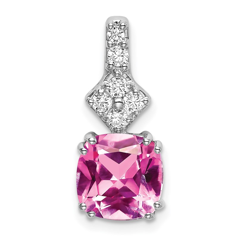 14k White Gold 1/5 carat Lab Grown Diamond VS/SI+ G+ and Lab Created Pink Sapphire Complete Pendant