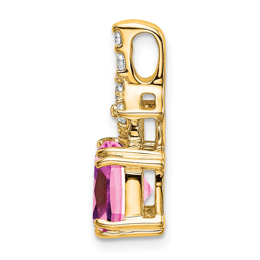 14k 1/5 carat Lab Grown Diamond VS/SI+ G+ and Lab Created Pink Sapphire Complete Pendant (PM7515-CPS-020-YLG)