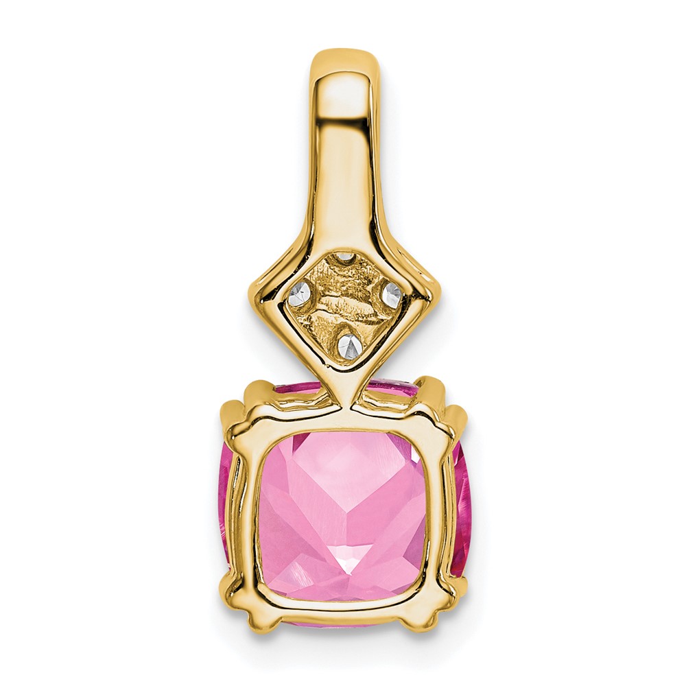 14k 1/5 carat Lab Grown Diamond VS/SI+ G+ and Lab Created Pink Sapphire Complete Pendant (PM7515-CPS-020-YLG)