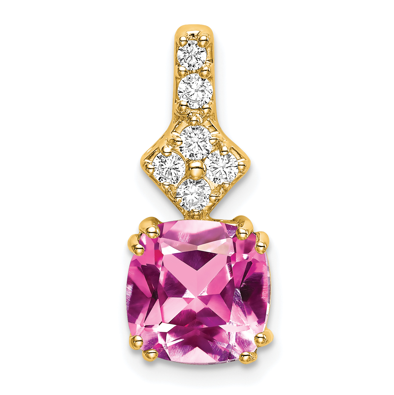 14k 1/5 carat Lab Grown Diamond VS/SI+ G+ and Lab Created Pink Sapphire Complete Pendant (PM7515-CPS-020-YLG)