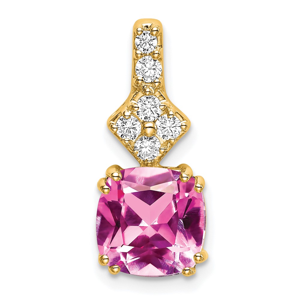 14k Lab Grown Diamond & Created Pink Sapphire Pendant