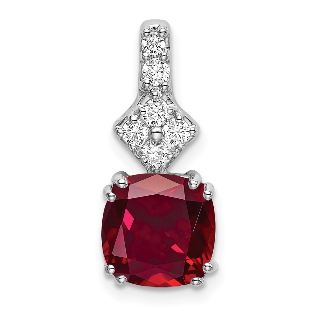 14kw Lab Grown Diamond & Created Ruby Pendant