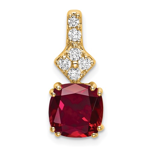 14K Yellow Gold 0.20 Carat Lab Grown Diamond VS SI+ G+ and Lab Created Ruby Complete Pendant