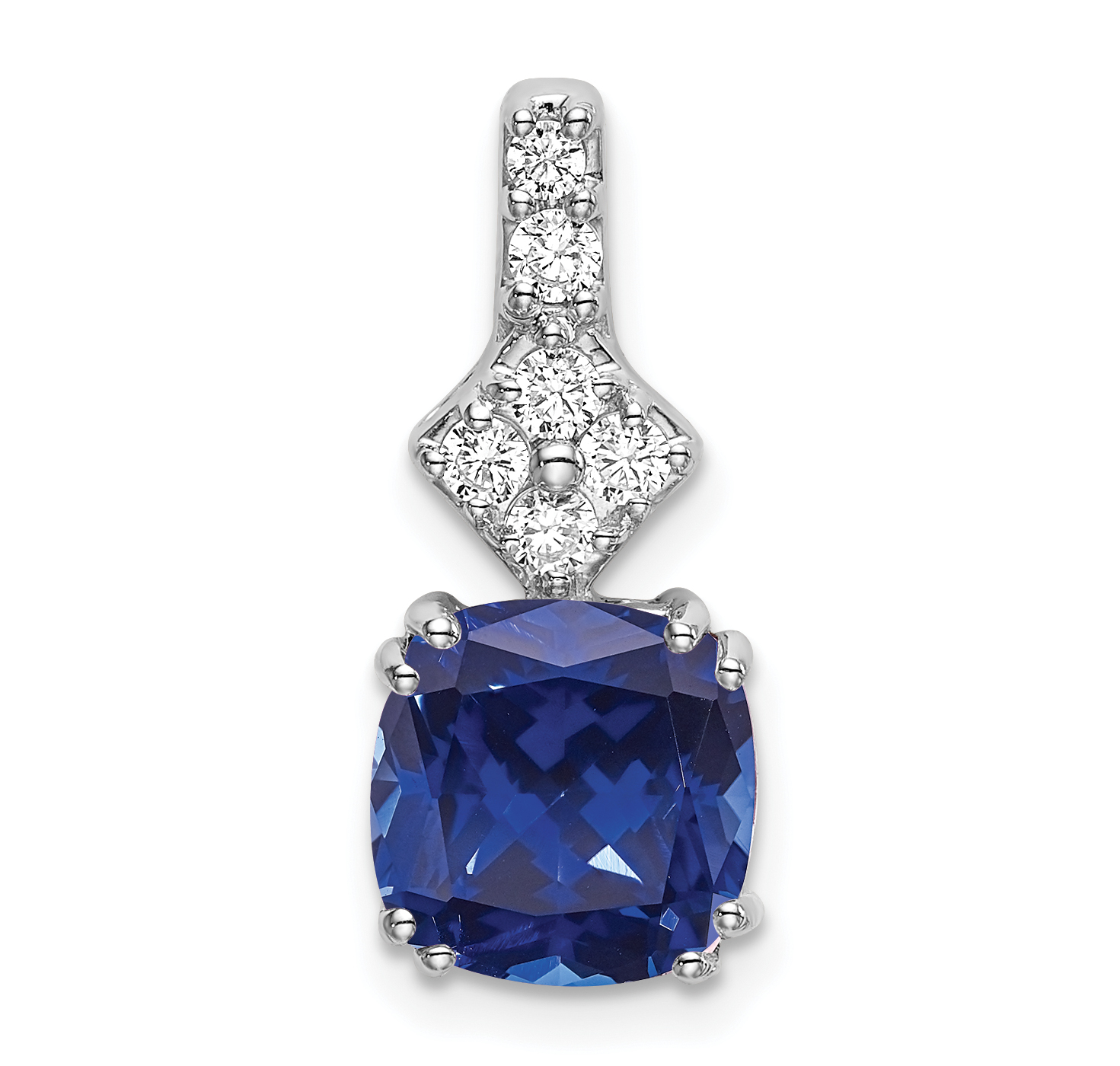 14k White Gold 1/5 carat Lab Grown Diamond VS/SI+ G+ and Lab Created Blue Sapphire Complete Pendant (PM7515-CSA-020-WLG)