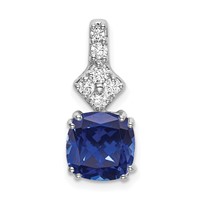 14K White Gold 0.20 Carat Lab Grown Diamond VS SI+ G+ and Lab Created Blue Sapphire Complete Pendant view 1