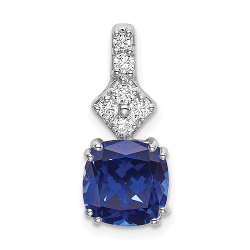 14k White Gold 1/5 carat Lab Grown Diamond VS/SI+ G+ and Lab Created Blue Sapphire Complete Pendant