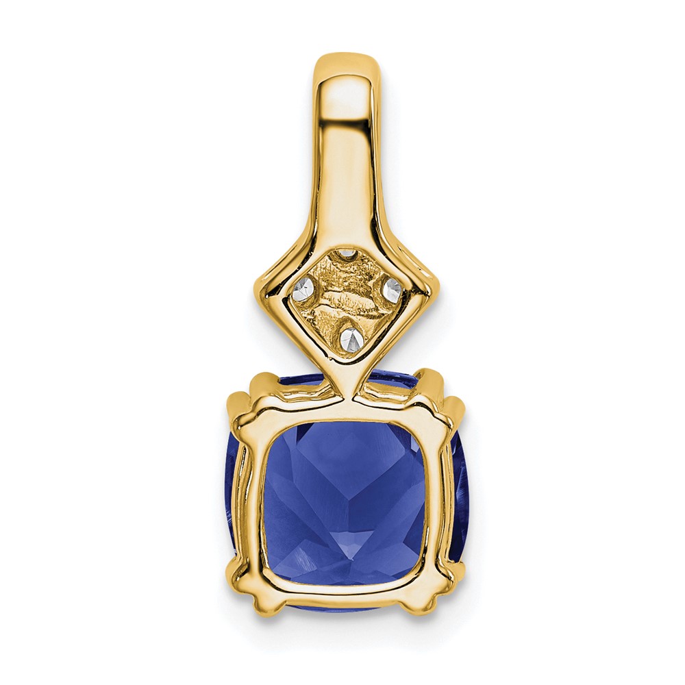 14k 1/5 carat Lab Grown Diamond VS/SI+ G+ and Lab Created Blue Sapphire Complete Pendant (PM7515-CSA-020-YLG)