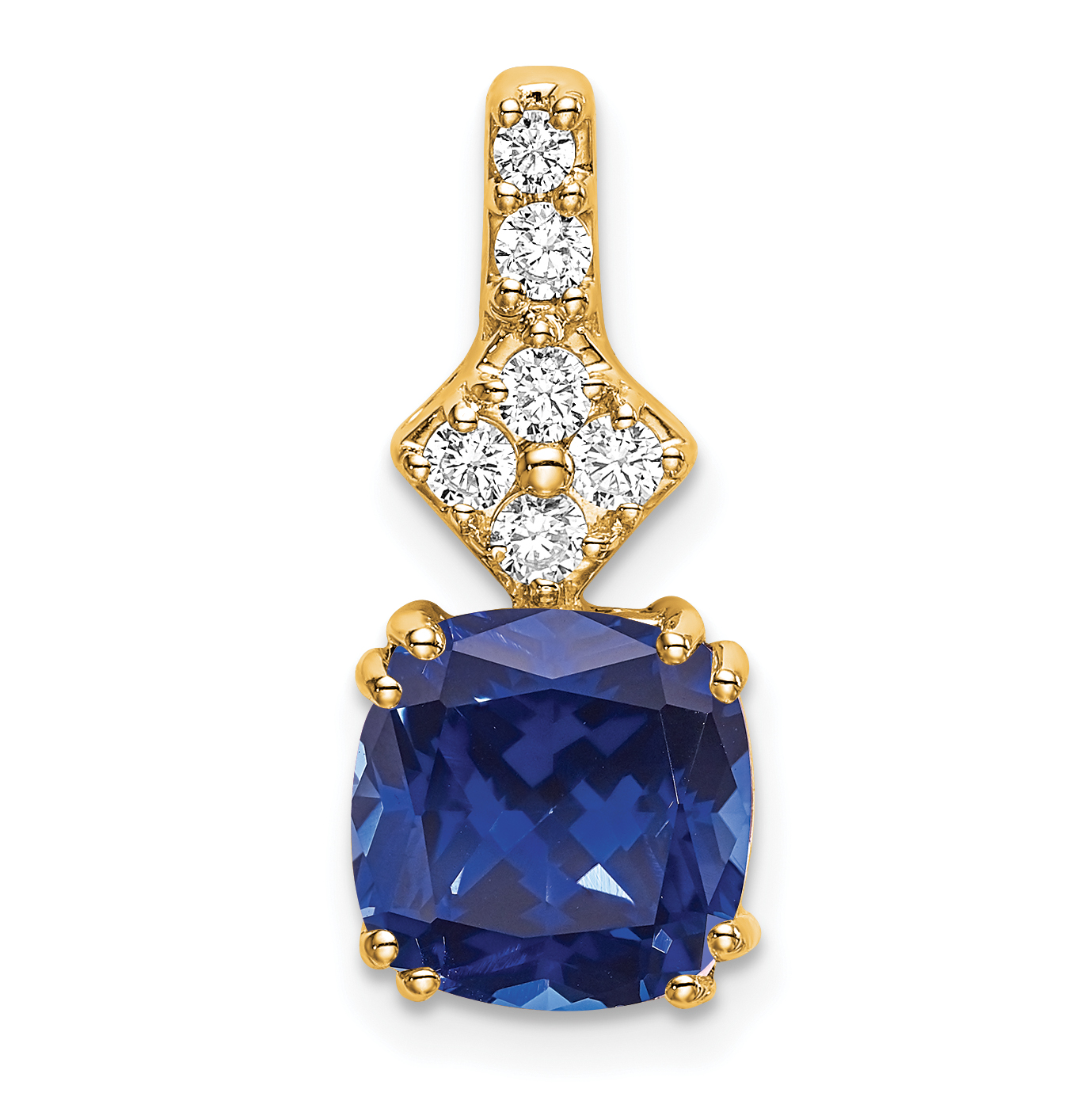 14k 1/5 carat Lab Grown Diamond VS/SI+ G+ and Lab Created Blue Sapphire Complete Pendant (PM7515-CSA-020-YLG)