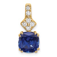 14K Yellow Gold 0.20 Carat Lab Grown Diamond VS SI+ G+ and Lab Created Blue Sapphire Complete Pendant view 1