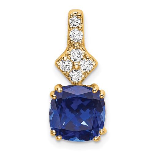 14K Yellow Gold 0.20 Carat Lab Grown Diamond VS SI+ G+ and Lab Created Blue Sapphire Complete Pendant