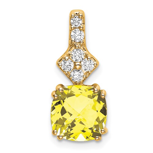 14K Yellow Gold 0.20 Carat Lab Grown Diamond VS SI+ G+ and Lab Created Yellow Sapphire Complete Pendant