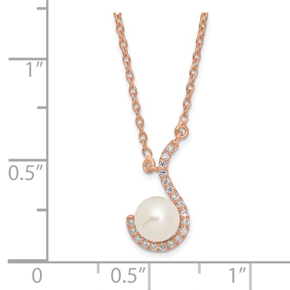 RG Sterling Silver Pearl & CZ Pendant Necklace
