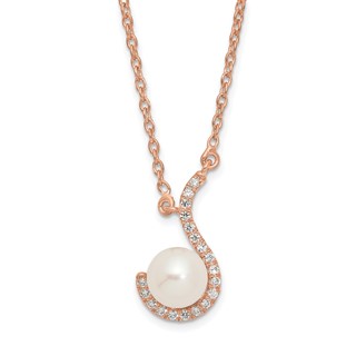 RG Sterling Silver Pearl & CZ Pendant Necklace