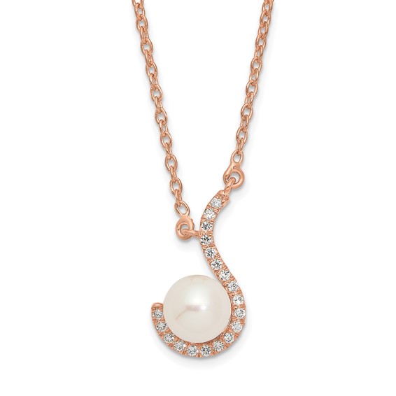 RG Sterling Silver Pearl & CZ Pendant Necklace
