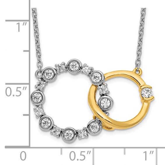 14k Two-tone 3/8 carat Lab Grown Diamond VS/SI+ G+ Interlocking Circle 18 inch Necklace