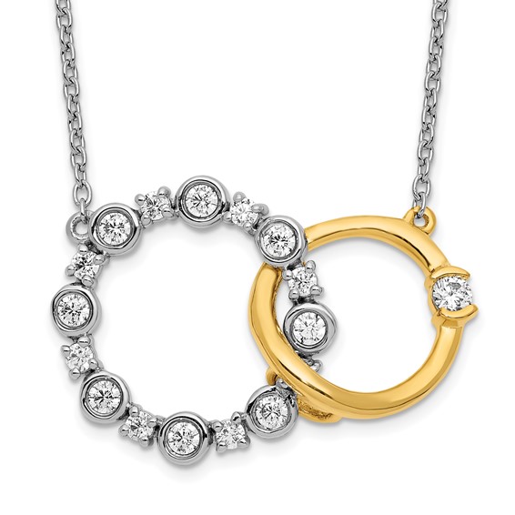 14k Two-tone 3/8 carat Lab Grown Diamond VS/SI+ G+ Interlocking Circle 18 inch Necklace