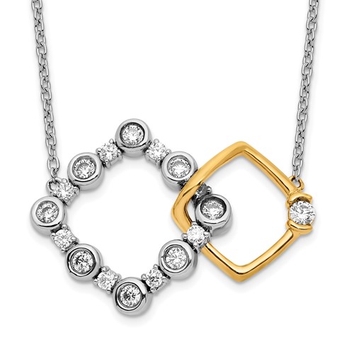 14K Two-tone 0.38 Carat Lab Grown Diamond VS SI+ G+ Interlocking Square Necklace, 18"
