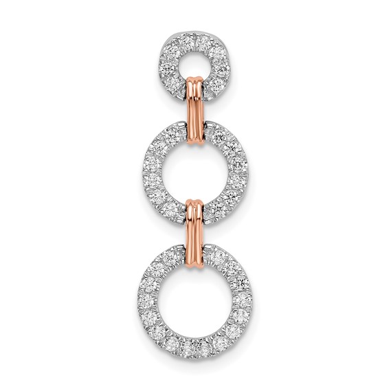 14k Two-Tone Rose and White Gold 3/8 carat Lab Grown Diamond VS/SI+ G+ Triple Circle Drop Chain Slide Pendant