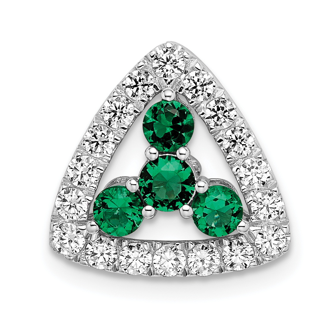 14k White Gold 1/2 carat Lab Grown Diamond VS/SI+ G+ and Lab Created Emerald Triangle Complete Chain Slide Pendant (PM7932-CEM-045-WLG)