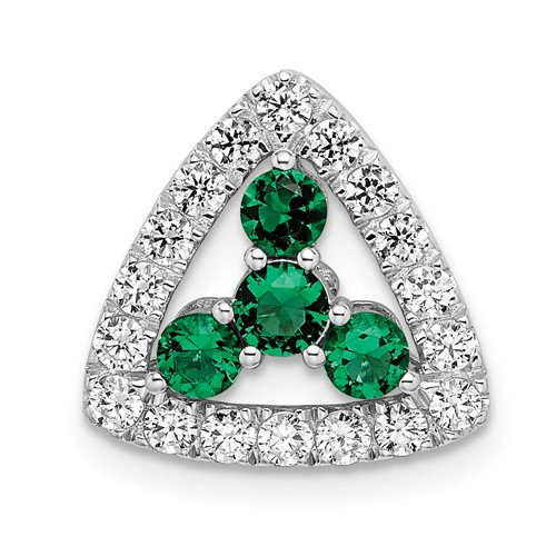 14K White Gold 0.50 Carat Lab Grown Diamond VS SI+ G+ and Lab Created Emerald Triangle Complete Chain Slide Pendant
