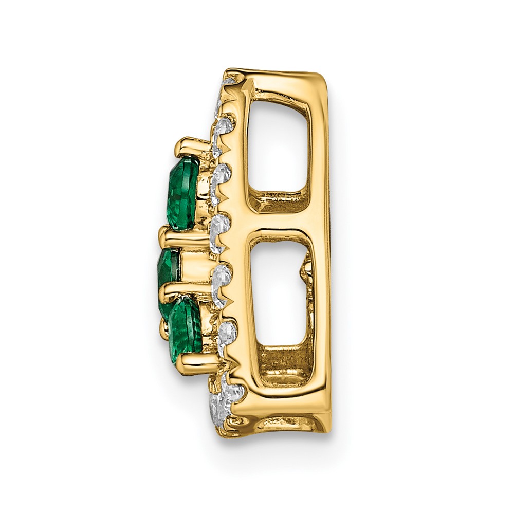 14k 1/2 carat Lab Grown Diamond VS/SI+ G+ and Lab Created Emerald Triangle Complete Chain Slide Pendant (PM7932-CEM-045-YLG)