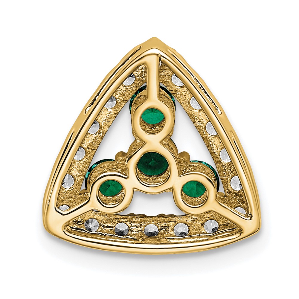 14k 1/2 carat Lab Grown Diamond VS/SI+ G+ and Lab Created Emerald Triangle Complete Chain Slide Pendant (PM7932-CEM-045-YLG)
