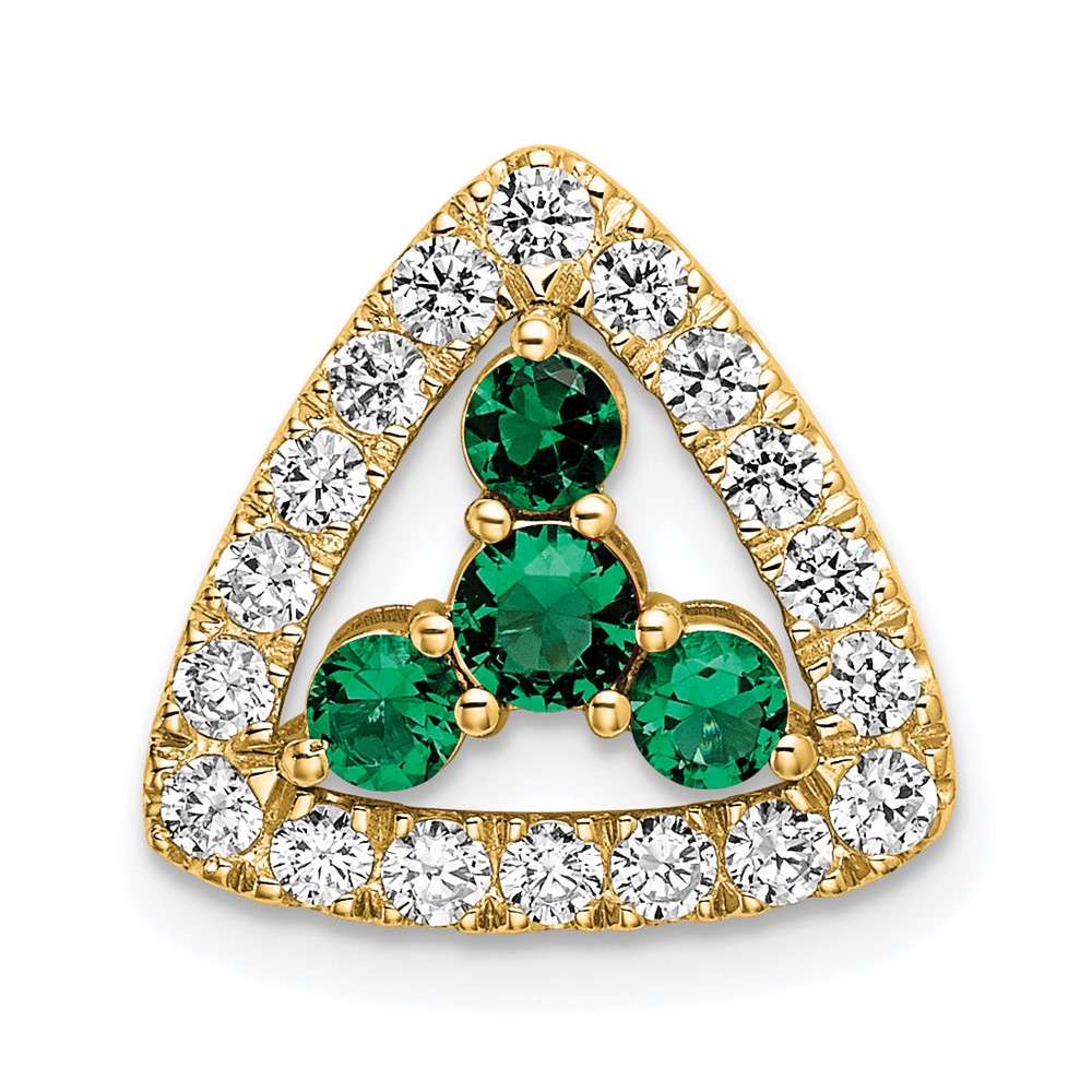 14K Yellow Gold 0.50 Carat Lab Grown Diamond VS SI+ G+ and Lab Created Emerald Triangle Complete Chain Slide Pendant