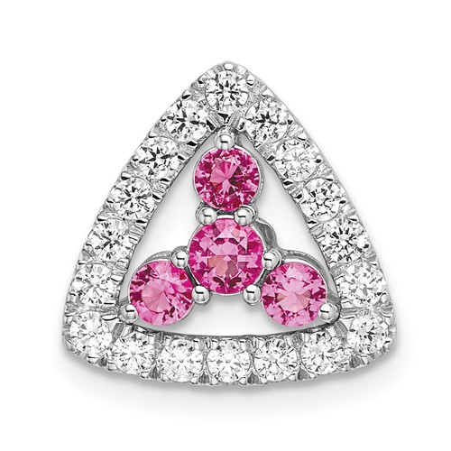 Pure Serenity 14K White Gold 0.38 Carat Lab Grown Diamond VS SI+ G+ and Lab Created Pink Sapphire Triangle Pendant