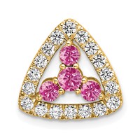 Pure Serenity 14K Yellow Gold 0.38 Carat Lab Grown Diamond VS SI+ G+ and Lab Created Pink Sapphire Triangle Pendant view 1