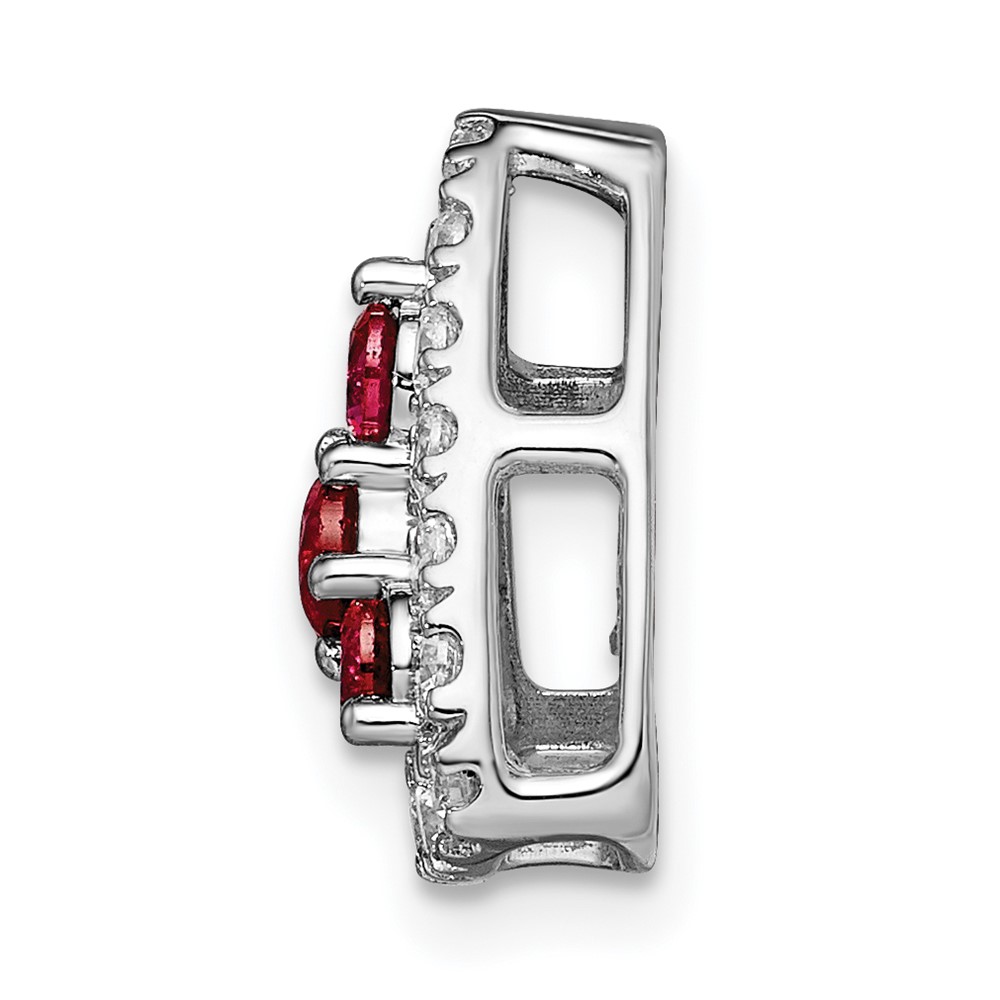 14k White Gold 1/2 carat Lab Grown Diamond VS/SI+ G+ and Lab Created Ruby Triangle Complete Chain Slide Pendant (PM7932-CRU-045-WLG)