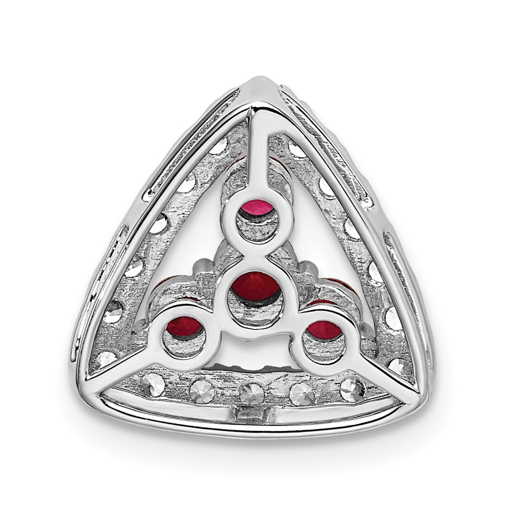14k White Gold 1/2 carat Lab Grown Diamond VS/SI+ G+ and Lab Created Ruby Triangle Complete Chain Slide Pendant (PM7932-CRU-045-WLG)