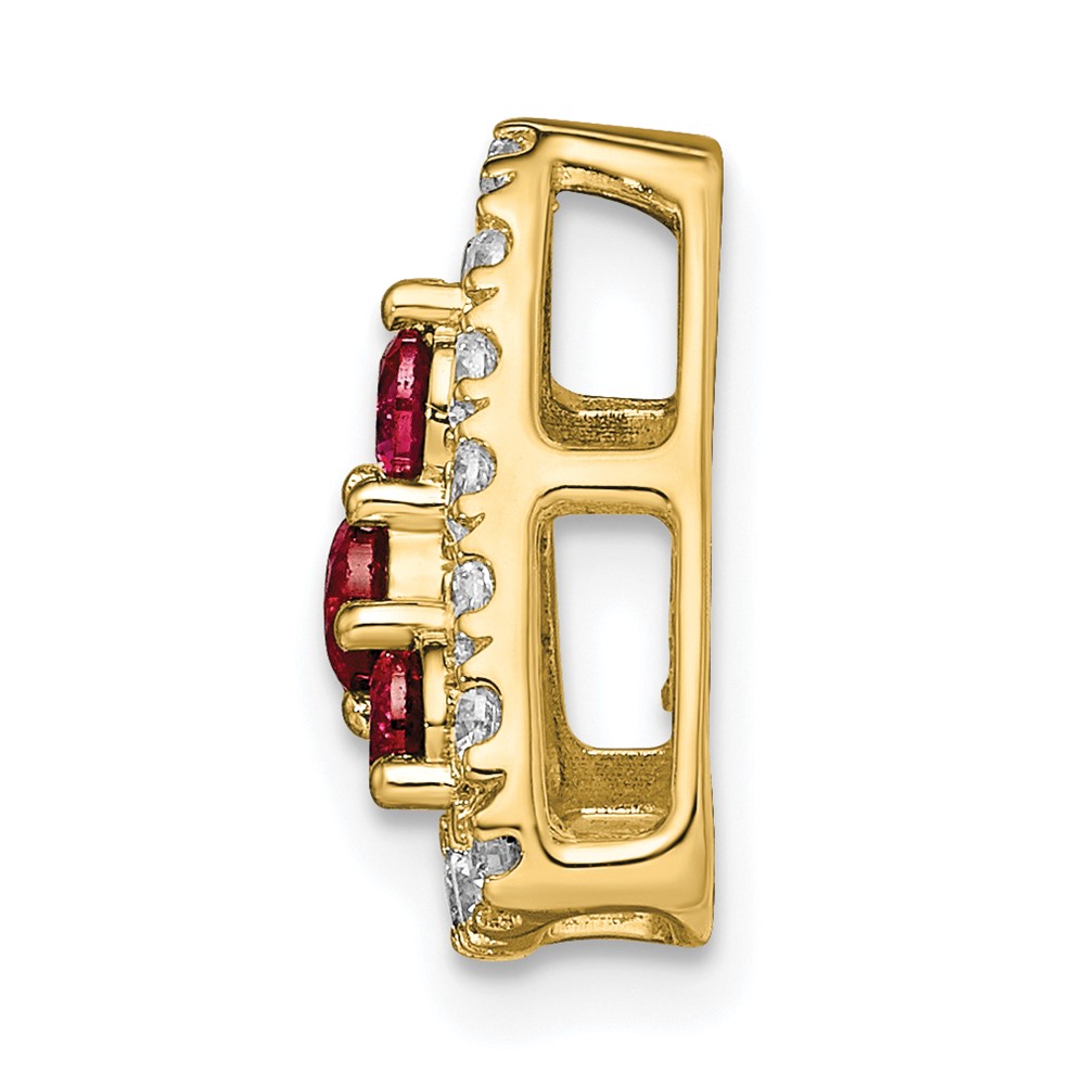 14k 1/2 carat Lab Grown Diamond VS/SI+ G+ and Lab Created Ruby Triangle Complete Chain Slide Pendant (PM7932-CRU-045-YLG)