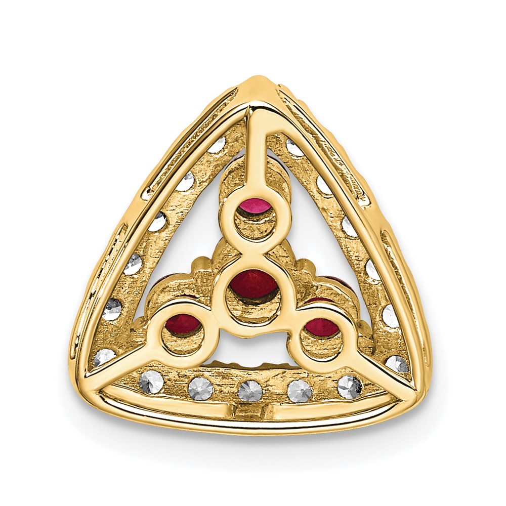 14k 1/2 carat Lab Grown Diamond VS/SI+ G+ and Lab Created Ruby Triangle Complete Chain Slide Pendant (PM7932-CRU-045-YLG)