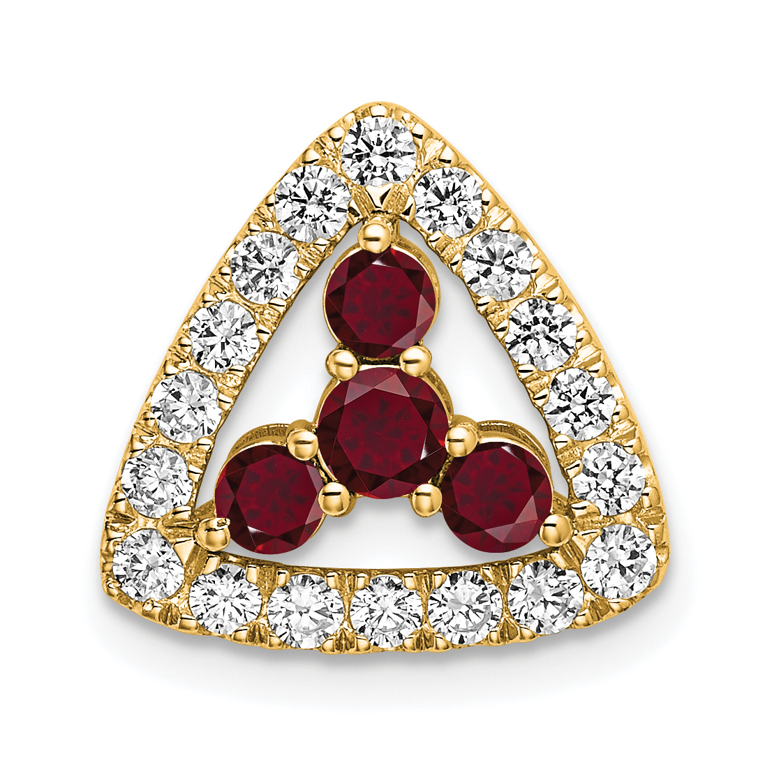 14k 1/2 carat Lab Grown Diamond VS/SI+ G+ and Lab Created Ruby Triangle Complete Chain Slide Pendant (PM7932-CRU-045-YLG)
