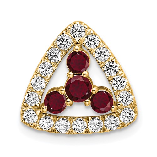 14K Yellow Gold 0.50 Carat Lab Grown Diamond VS SI+ G+ and Lab Created Ruby Triangle Complete Chain Slide Pendant