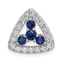 14K White Gold 0.50 Carat Lab Grown Diamond VS SI+ G+ and Lab Created Blue Sapphire Triangle Complete Chain Slide Pendant view 1