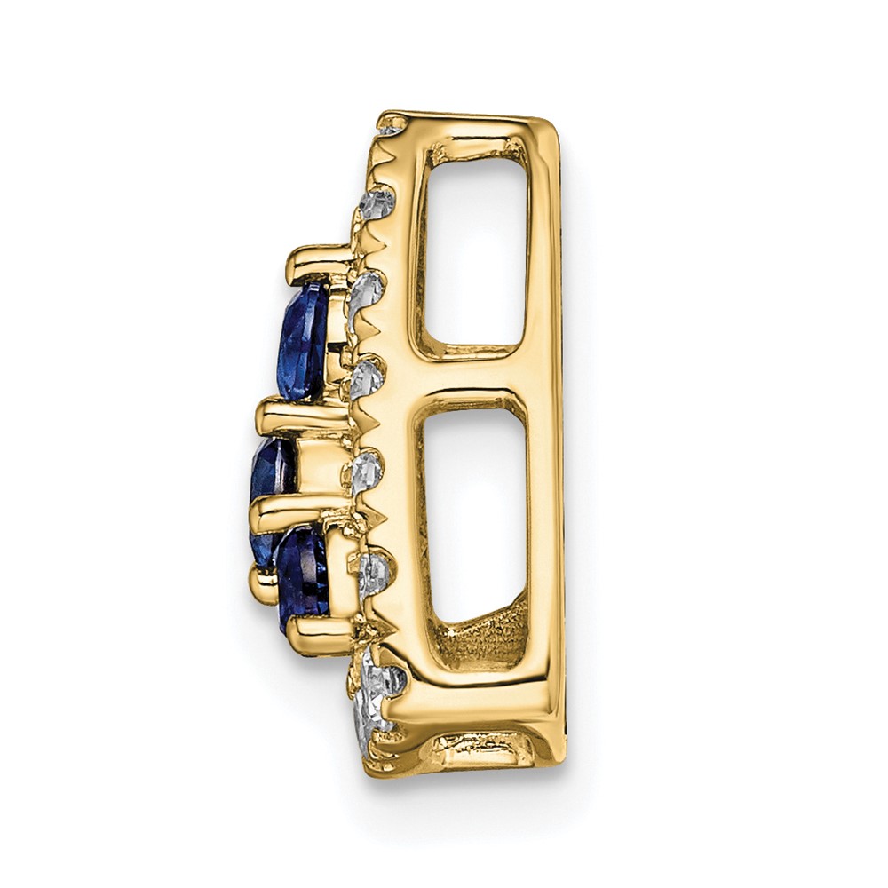 14k 1/2 carat Lab Grown Diamond VS/SI+ G+ and Lab Created Blue Sapphire Triangle Complete Chain Slide Pendant (PM7932-CSA-045-YLG)