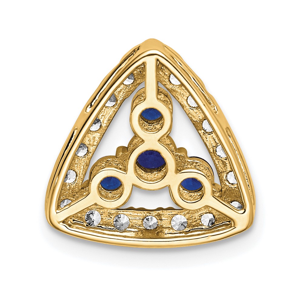 14k 1/2 carat Lab Grown Diamond VS/SI+ G+ and Lab Created Blue Sapphire Triangle Complete Chain Slide Pendant (PM7932-CSA-045-YLG)