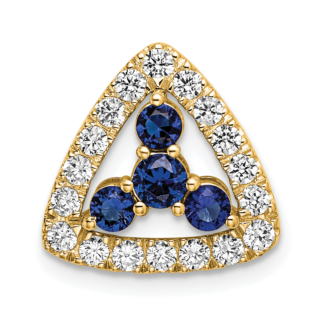 14k 1/2 carat Lab Grown Diamond VS/SI+ G+ and Lab Created Blue Sapphire Triangle Complete Chain Slide Pendant (PM7932-CSA-045-YLG)
