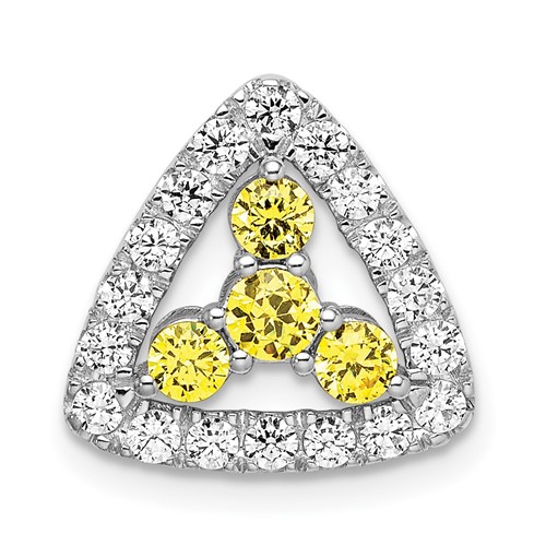 14K White Gold 0.50 Carat Lab Grown Diamond VS SI+ G+ and Lab Created Yellow Sapphire Triangle Complete Chain Slide Pendant