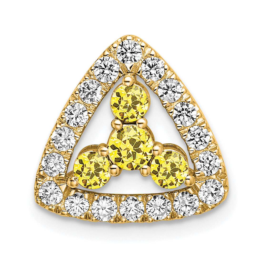 14k 1/2 carat Lab Grown Diamond VS/SI+ G+ and Lab Created Yellow Sapphire Triangle Complete Chain Slide Pendant (PM7932-CYS-045-YLG)