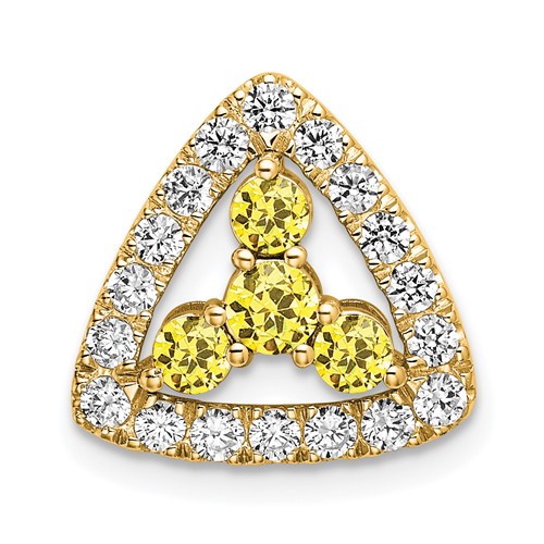 14K Yellow Gold 0.50 Carat Lab Grown Diamond VS SI+ G+ and Lab Created Yellow Sapphire Triangle Complete Chain Slide Pendant