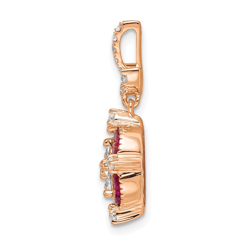 14k White Gold 1/3 carat Lab Grown Diamond VS/SI+ G+ and Lab Created Ruby Floral Pendant