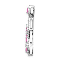 Pure Serenity 14K White Gold 0.88 Carat Lab Grown Diamond VS SI+ G+ and Lab Created Pink Sapphire Teardrop Dangle Pendant view 2