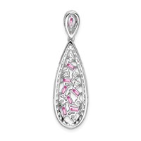 Pure Serenity 14K White Gold 0.88 Carat Lab Grown Diamond VS SI+ G+ and Lab Created Pink Sapphire Teardrop Dangle Pendant view 3