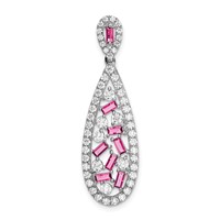 Pure Serenity 14K White Gold 0.88 Carat Lab Grown Diamond VS SI+ G+ and Lab Created Pink Sapphire Teardrop Dangle Pendant view 1