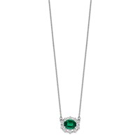 14K White Gold 1 Carat Lab Grown Diamond VS SI+ G+ and Created Emerald Complete Necklace, 18" view 2