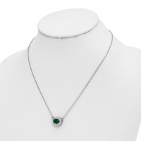 14K White Gold 1 Carat Lab Grown Diamond VS SI+ G+ and Created Emerald Complete Necklace, 18" view 3