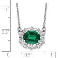 14K White Gold 1 Carat Lab Grown Diamond VS SI+ G+ and Created Emerald Complete Necklace, 18" view 4